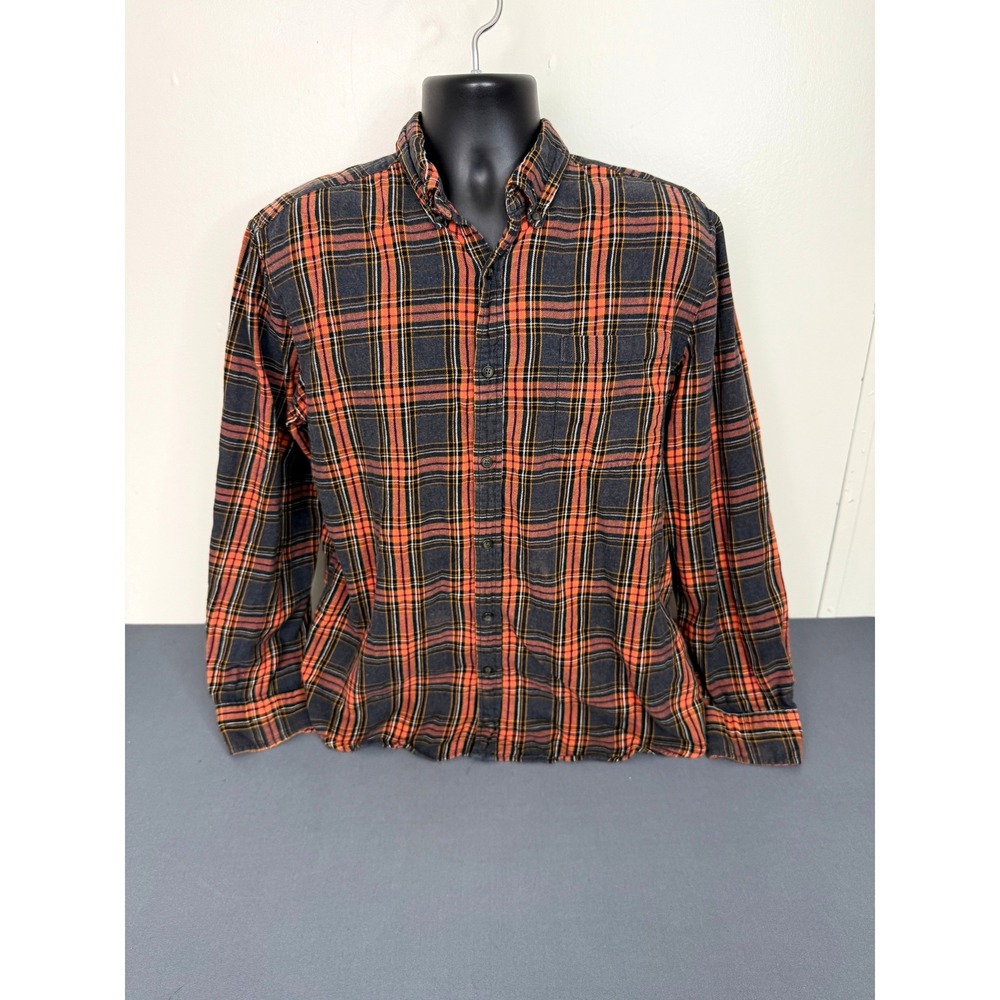 St Johns Bay Shirt Mens Large Plaid Flannel Orange Black Button Down Long Sleeve